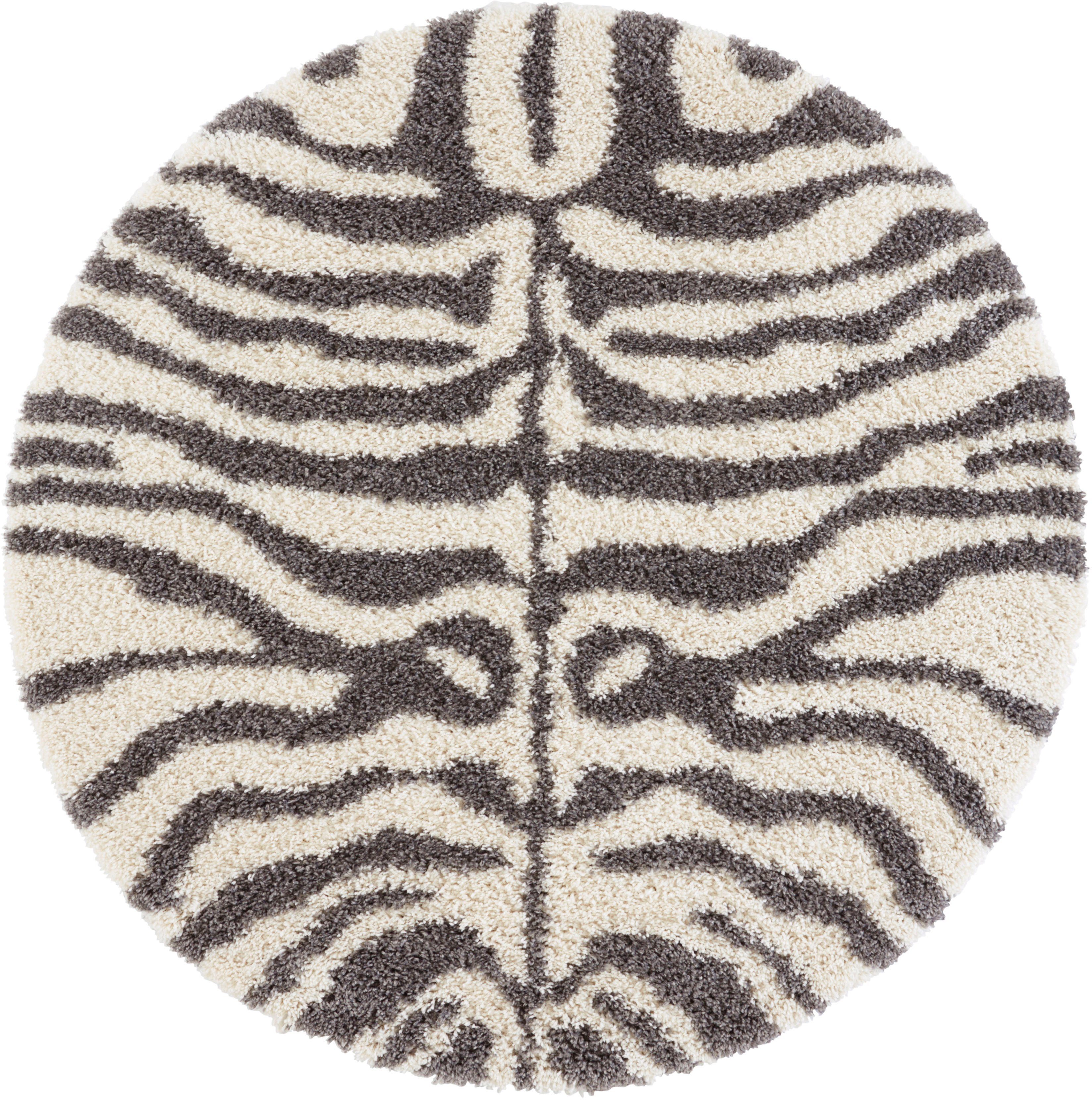 Hochflor-Teppich Maisie, my home, rund, Höhe: 35 mm, Tier-Motiv, Zebra-Design,  Schlafzimmer, Robust, Pflegeleicht