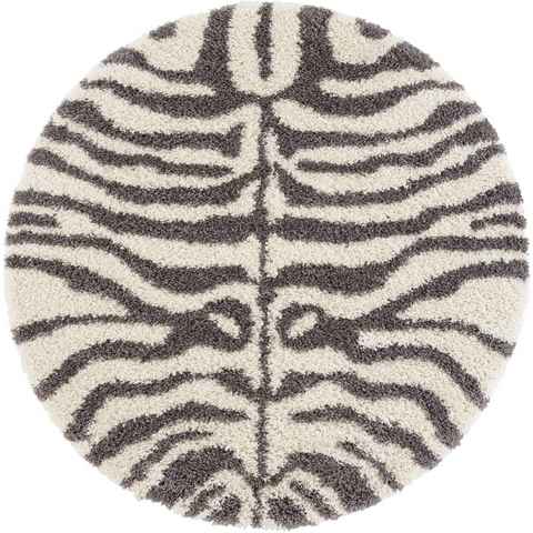 Hochflor-Teppich Maisie, my home, rund, Höhe: 35 mm, Tier-Motiv, Zebra-Design, Schlafzimmer, Robust, Pflegeleicht