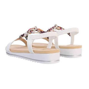 Ital-Design Damen Freizeit Riemchensandalette Keilabsatz/Wedge Keilsandaletten in Weiß