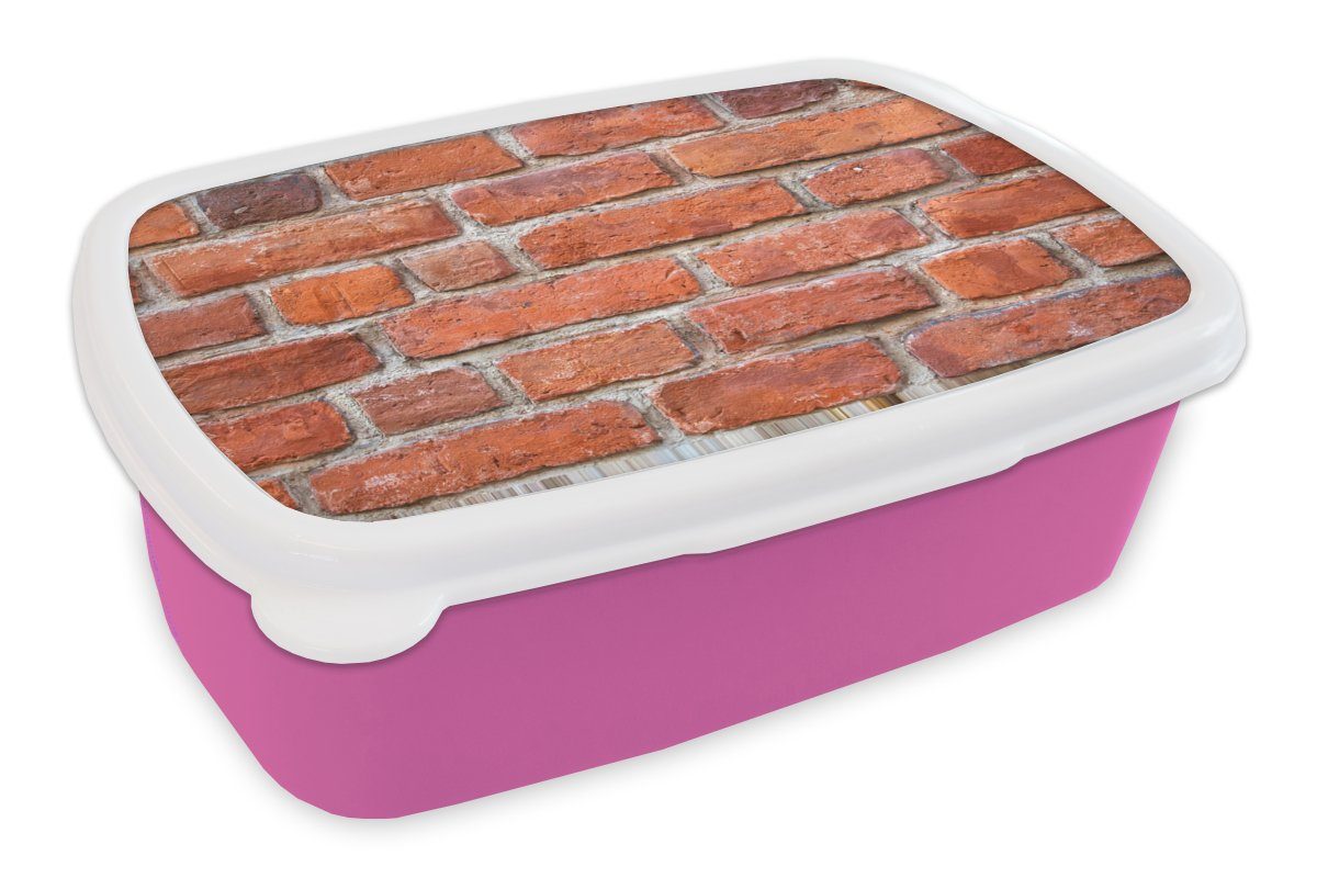 MuchoWow Lunchbox Wand - Backstein - Rot, Kunststoff, (2-tlg), Brotbox für Erwachsene, Brotdose Kinder, Snackbox, Mädchen, Kunststoff rosa