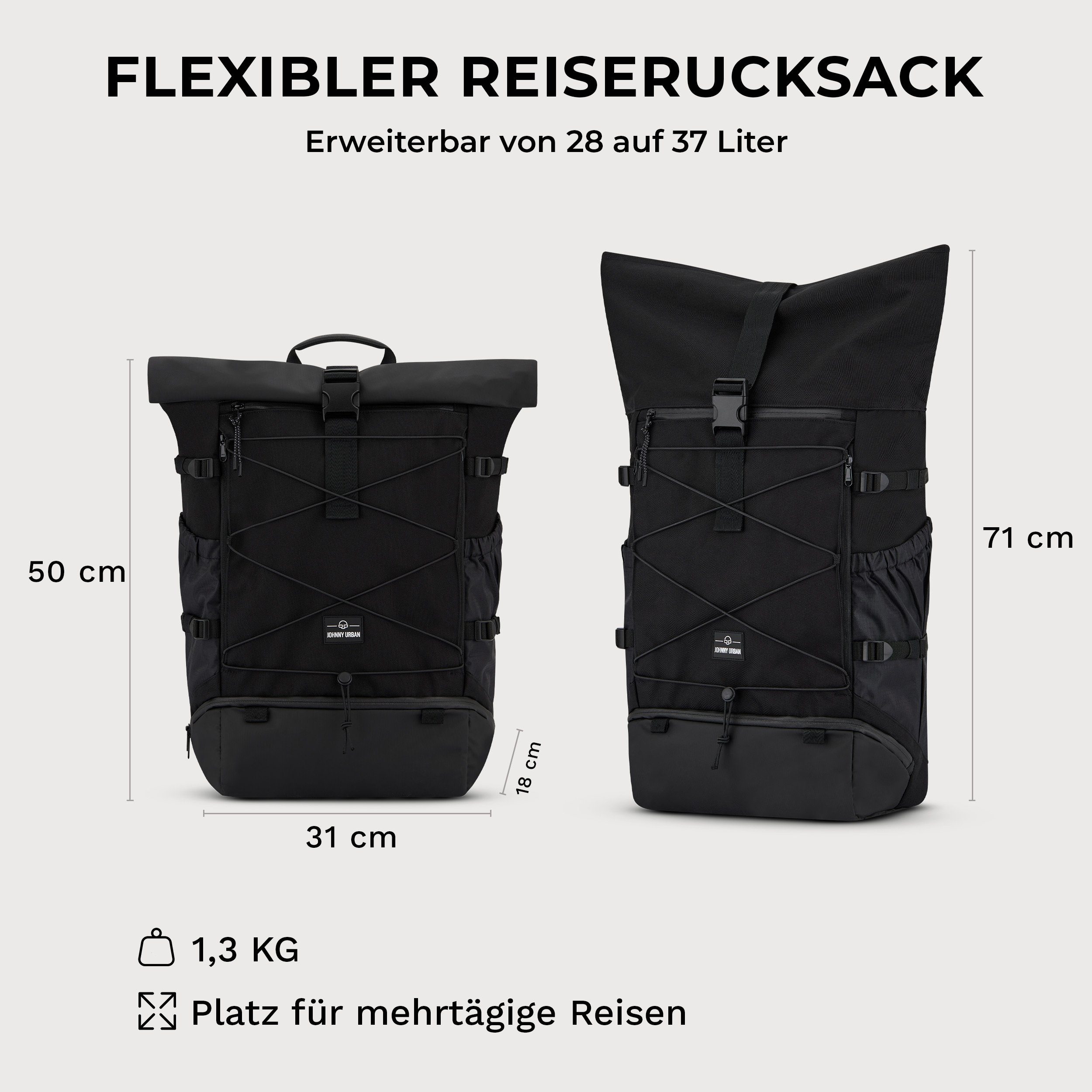 Wasserabweisend Travel Urban Größe, Allen Schwarz Large, Flexible Johnny Reiserucksack