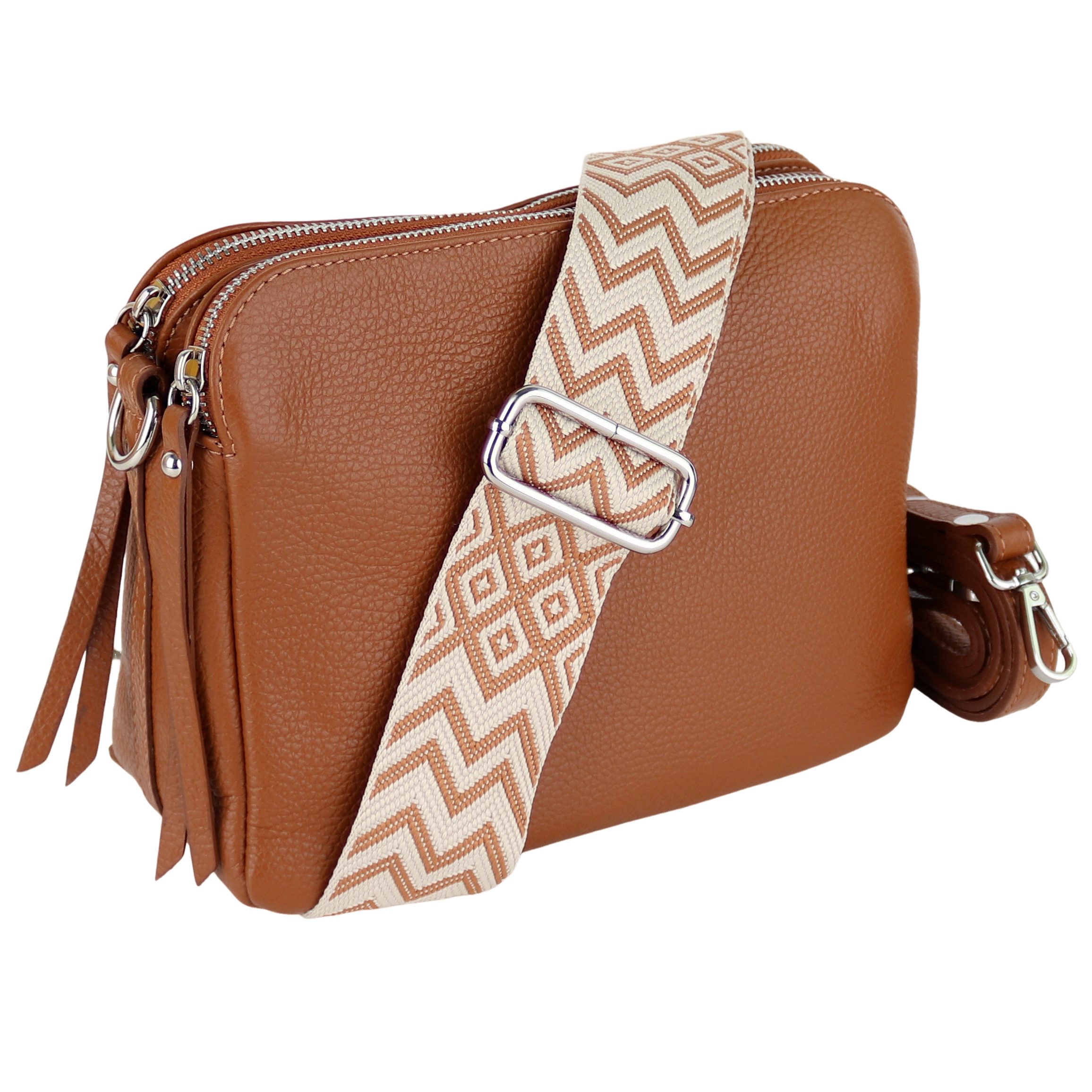 MIRROSI Schultertasche aus Echtleder, hergestellt in Italien, mit 2 Riemen (ca.24x18x9cm), Umhängetasche, Crossbody Bag, verstellbaren Schulterriemen