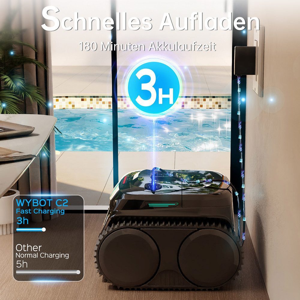 WYBOT Poolroboter C2 (2026 Upgrade) für Boden & Wand & Wasserlinie, Akku, (Energiesparmodus: 180 Minuten Laufzeit), Intelligente Navigation, automatische Routen – Bild 5 von 5