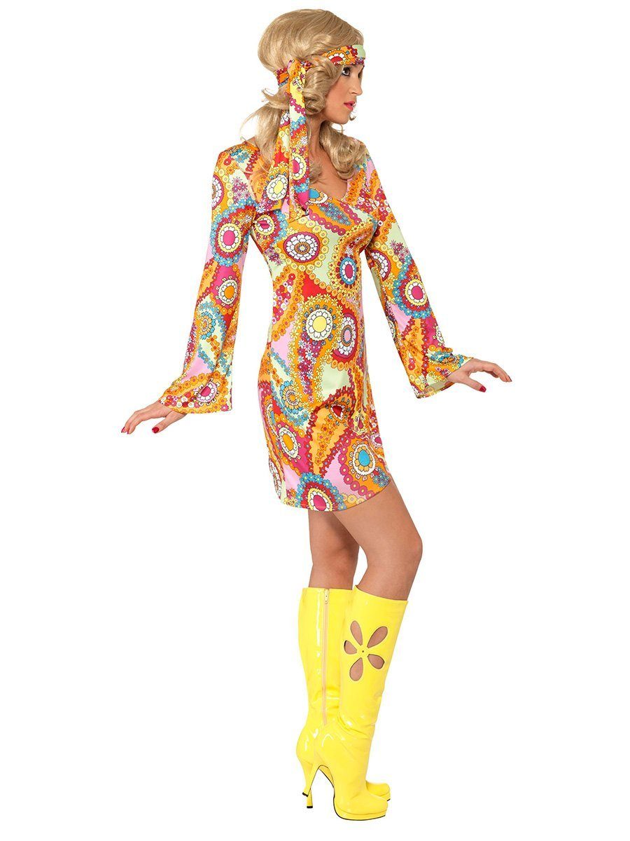 Smiffys Hippie-Kostüm 70er Hippie Kostüm Kleid Karneval Faschingskostüm, Ein Hippiekleid, noch blumiger, als die alten Aufkleber von Pril!