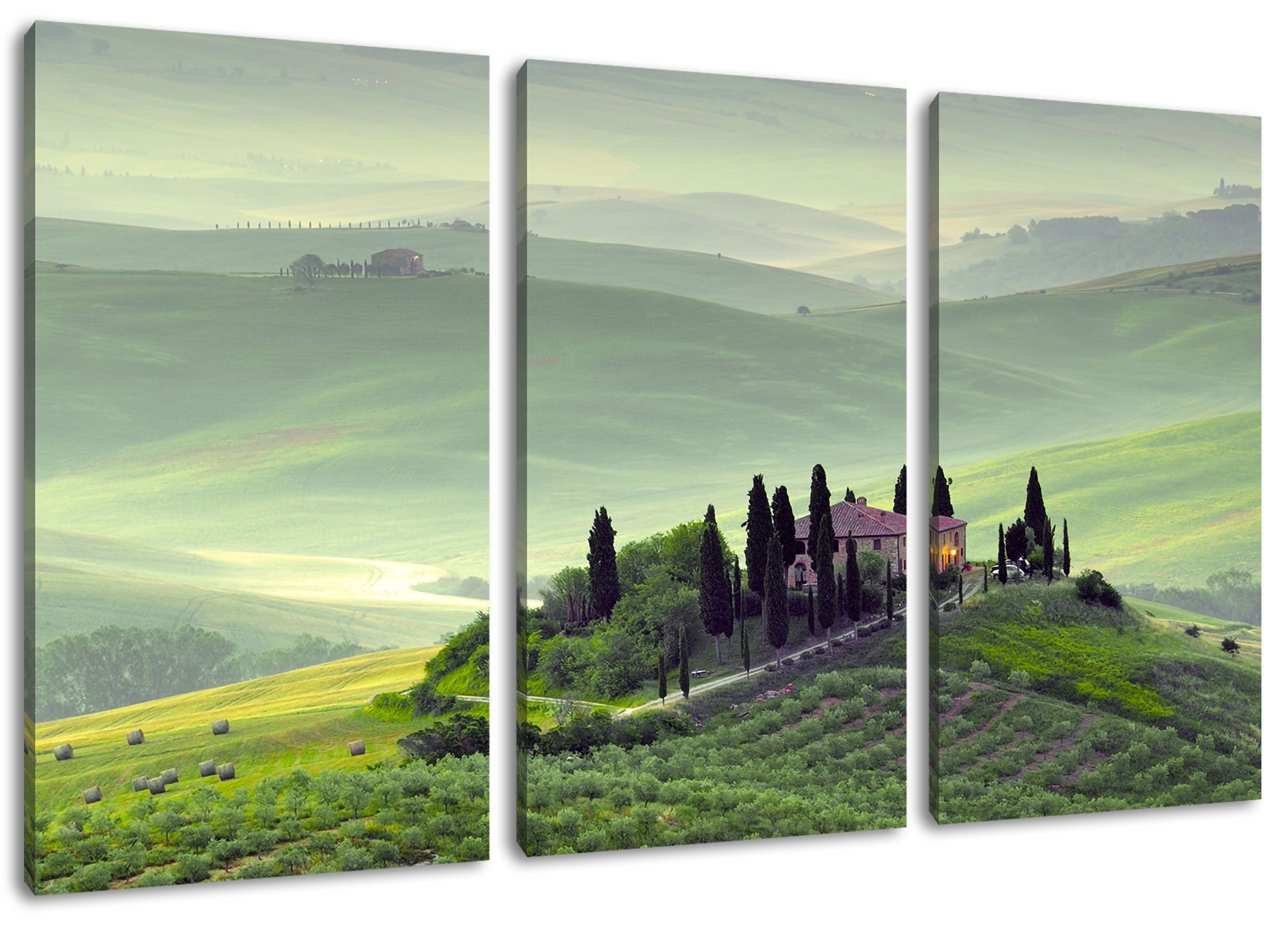 Pixxprint Leinwandbild Wunderschöne Toskana Landschaft, Wunderschöne Toskana Landschaft 3Teiler (120x80cm) (1 St), Leinwandbild fertig bespannt, inkl. Zackenaufhänger