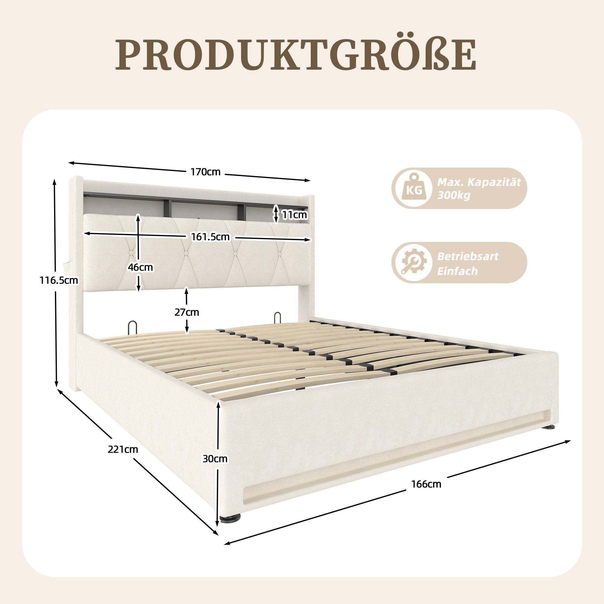 LVHOM Boxbett 140x200/160x200 cm mit LED-Licht, Bettkasten & USB-C/USB-Ladestation (Samtbezug, Klappbares Kopfteil(staubgeschützt) + LED-Lichtbettrahmen + Hydraulikboden + gasgefederter Lattenrost, Offenes Nachtregal für Brille/Bücher/Charging, Seitentaschen für Fernbedienungen, Luxus-Schlafsystem mit Smart-Stauräumen), versteckter Ordnungslösung