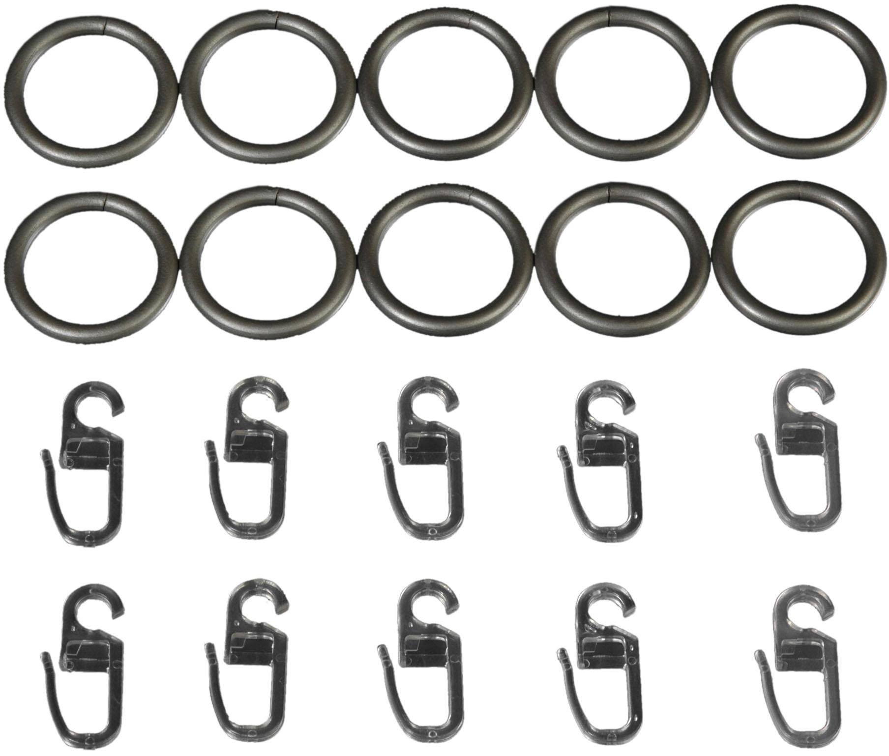 Gardinenring, für Ø Gardinenstangen, Liedeco, (Set, 20 Gardinenstangen Faltenlegehaken), mm 10-St., silberfarben mit