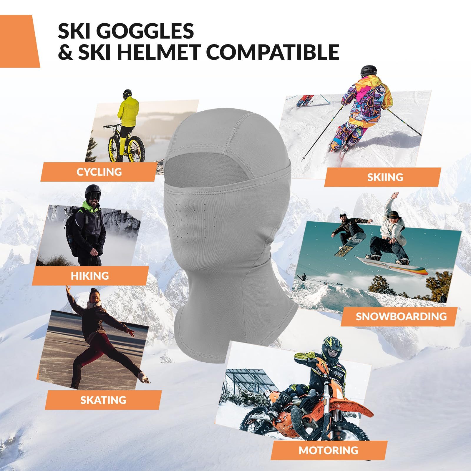 ROCKBROS Sturmhaube Balaclava Winter Skimaske Winddichte Atmungsaktive Gesichtsmaske M/L MULTIFUNKTIONAL