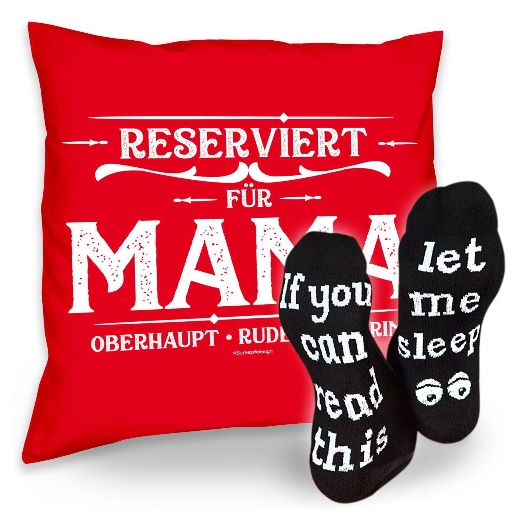 Soreso® Dekokissen Sprüche Kissen für Reserviert Sleep, Geschenk Geburtstagsgeschenk rot Socken Mama &