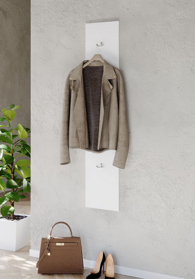 OTTO home Garderobenpaneel Wandpaneel mit 2 Doppelhaken Breite 28 cm, Höhe 138 cm, Wandgarderobe, Weiß Hochglanz Lack passend zur Garderobe Smile + Hamburg, Metallhaken