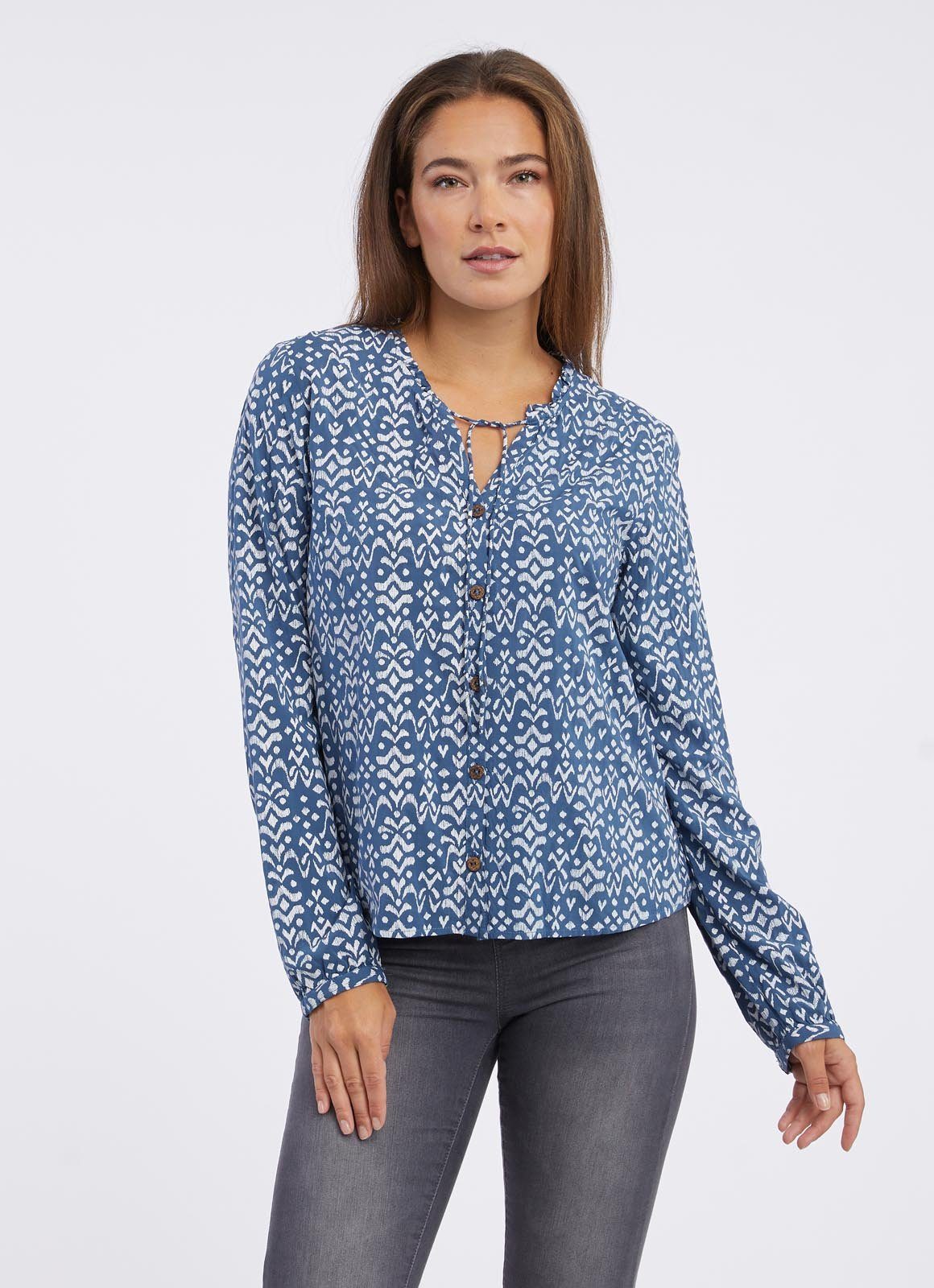 Ragwear Blusenshirt IONE PRINT mit Bindeband am Ausschnitt und Knopfleiste