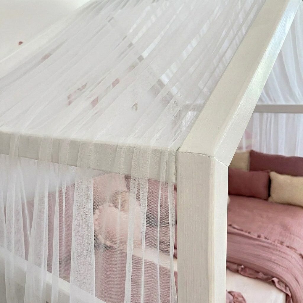 Baby Fancyroom Betthimmel Premium Hausbett Himmel aus Tüll, Betthimmel für Kinderbett, Baldachin, gekräuselt