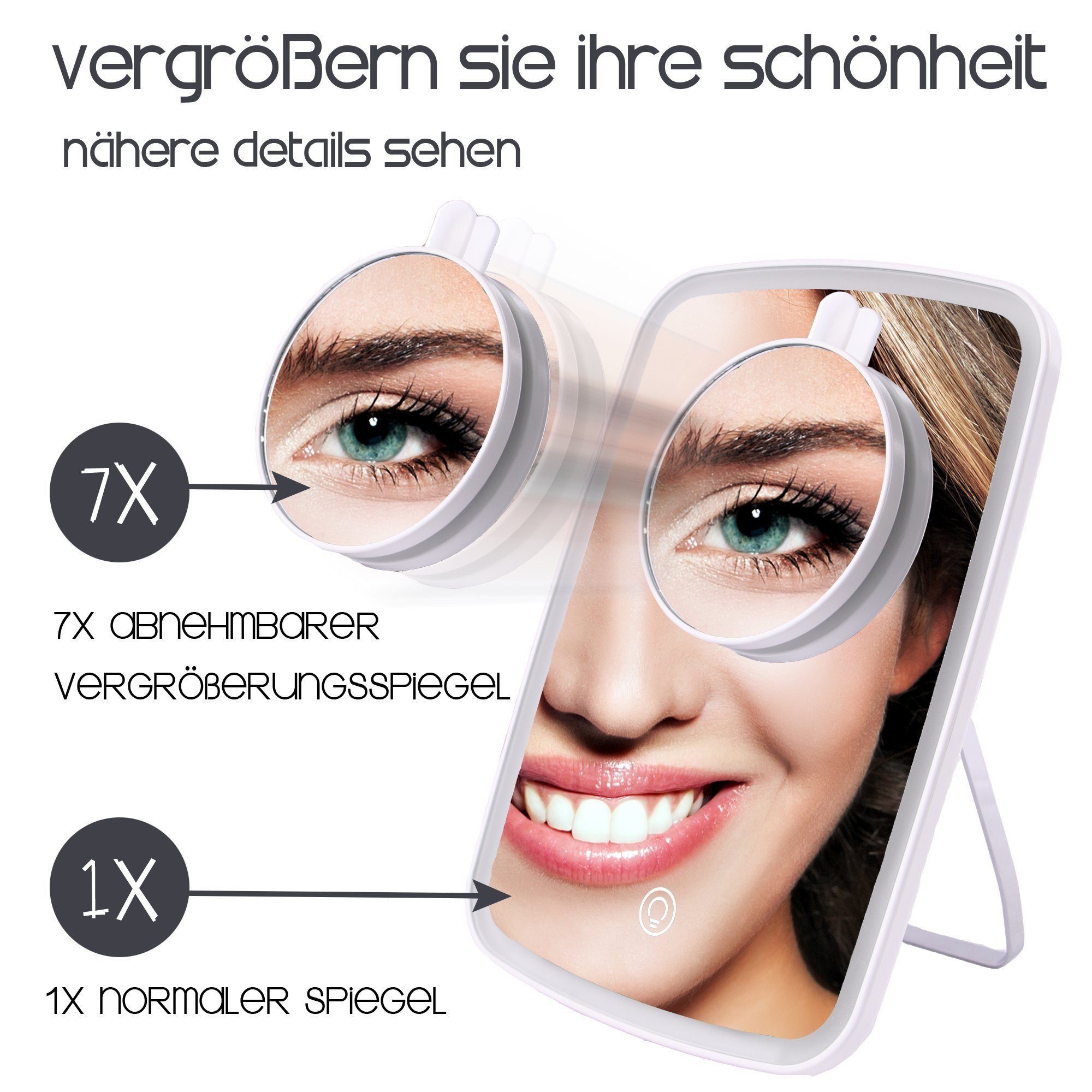 Melko Kosmetikspiegel Make-up Schminkspiegel Kosmetikspiegel mit LED Beleuchtung Lupe (Stück, 1-St., Stück), LED Beleuchtung