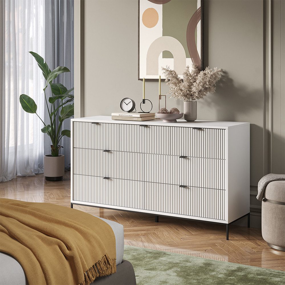 Vicco Kommode Eliza, Weiß, 140 x 81 cm mit 7 Schubladen (1 St)
