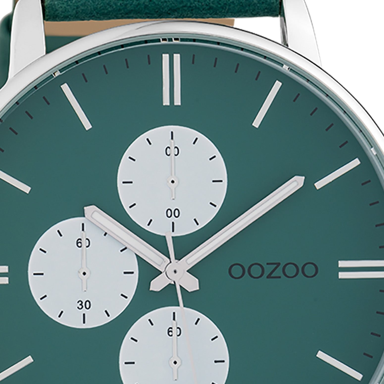 OOZOO Quarzuhr Oozoo Damen Armbanduhr Timepieces Analog, (Analoguhr), Damenuhr rund, extra groß (ca. 50mm), Lederarmband grün, Fashion