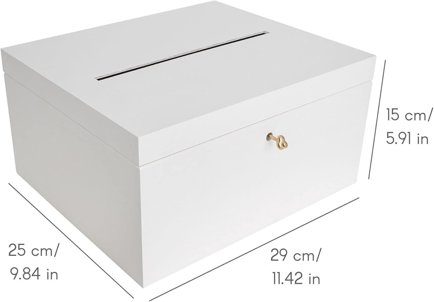 Creative Deco Aufbewahrungsbox Holzkiste Kartenbox Hochzeit 29x25x15 cm Holzbox mit Schlitz, Schloss und Schlüssel