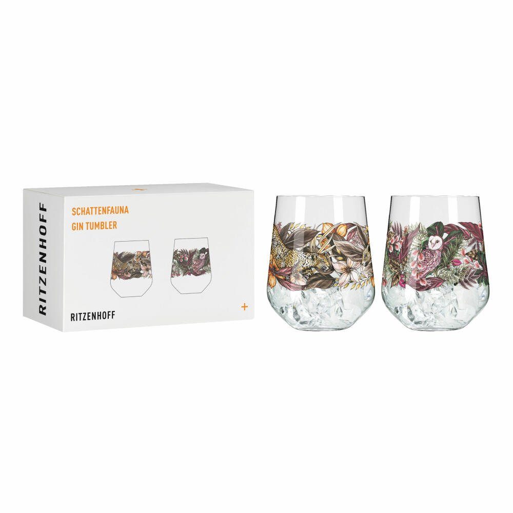 Ritzenhoff Tumbler-Glas Schattenfauna Gin-Tumbler 2er-Set 002, Kristallglas, Made in Germany