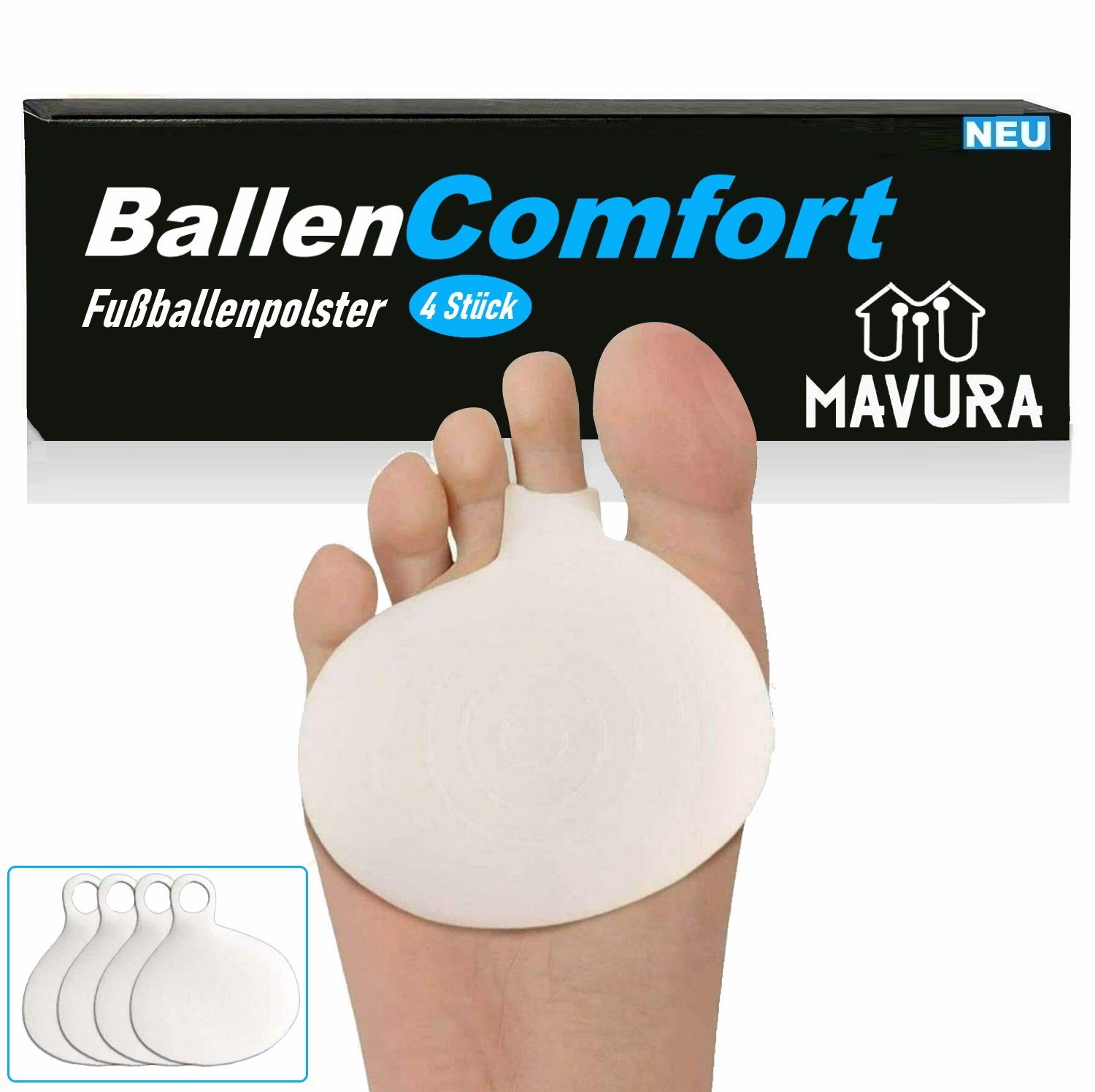 MAVURA Fußpolster BallenComfort Vorfußpolster Fußpads Silikon Fußpolster, Fuß Polster Gel Ballenkissen Einlegesohlen Fußballenpolster Metatarsal