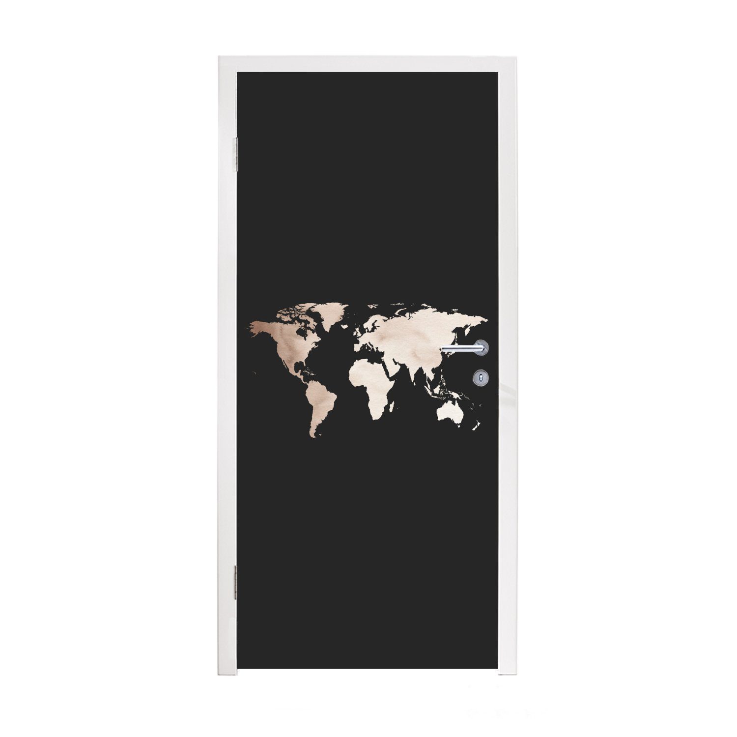 MuchoWow Türtapete Weltkarte - Leder - Schwarz, Matt, bedruckt, (1 St), Fototapete für Tür, Türaufkleber, 75x205 cm