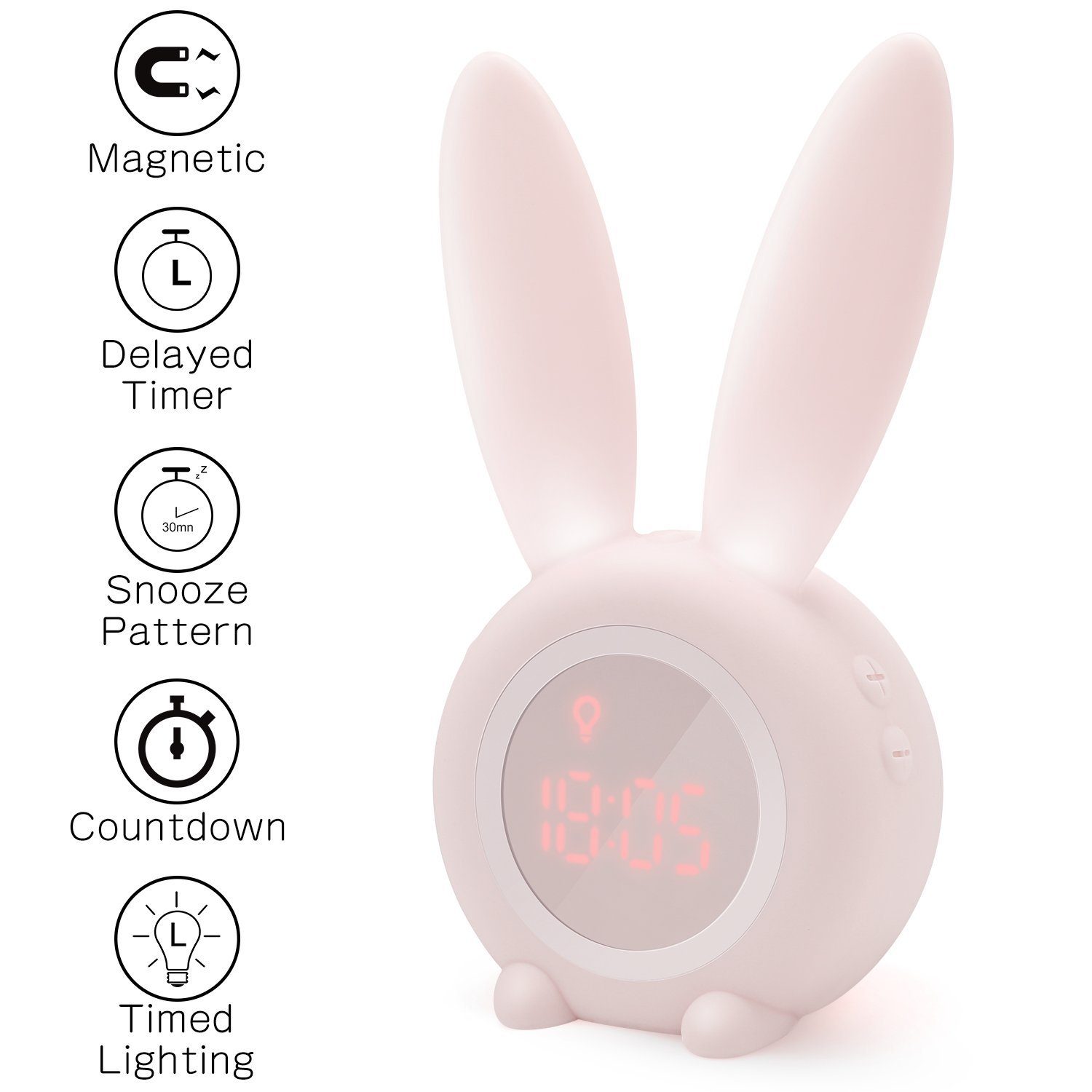 EXTSUD LED Nachtlicht Kinder Lichtwecker Cute Rabbit Kinderwecker, Creative Nachttischlampe Snooze-Funktion zeitgesteuertes Nachtlicht – Bild 2 von 5