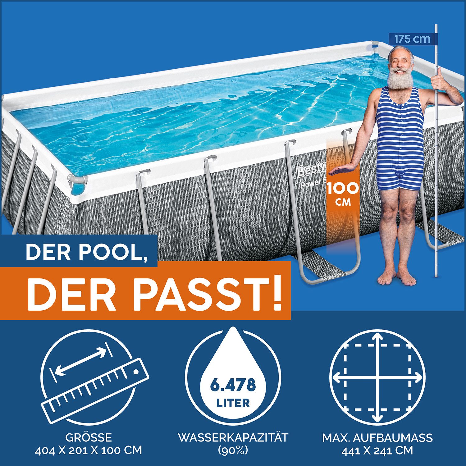 Bestway Framepool Power Steel™ Frame Pool Set mit Filterpumpe 404 x 201 x 100 cm, Rattan