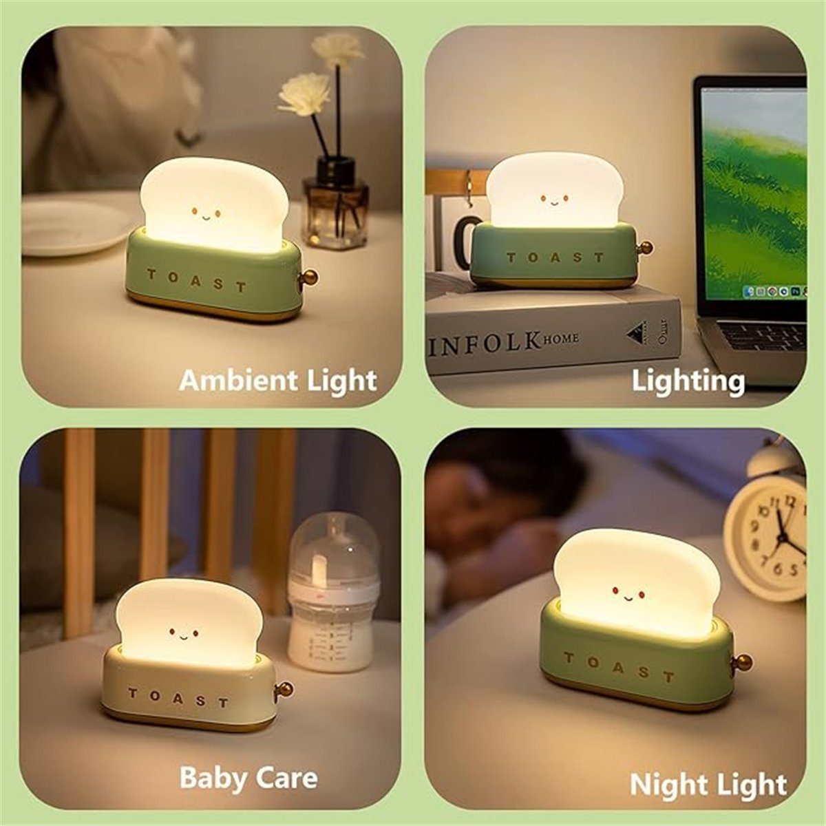 K&B LED Nachtlicht Toaster LED-Nachtlicht, Timer-Funktion Grün wiederaufladbar, dimmbar mit
