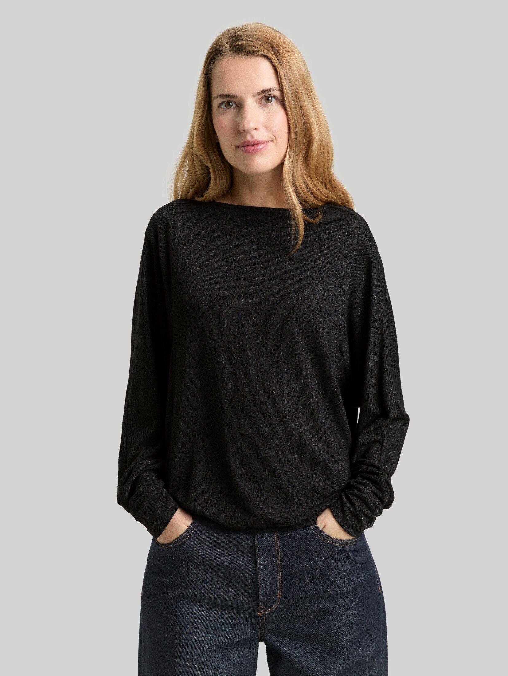 TOM TAILOR Langarmshirt T-Shirt Loose Fit Langarmshirt mit Glitzer-Effekt
