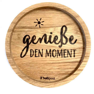 holzpost GmbH Glasuntersetzer Holzuntersetzer "genieße den Moment", Untersetzer aus massiver Eiche