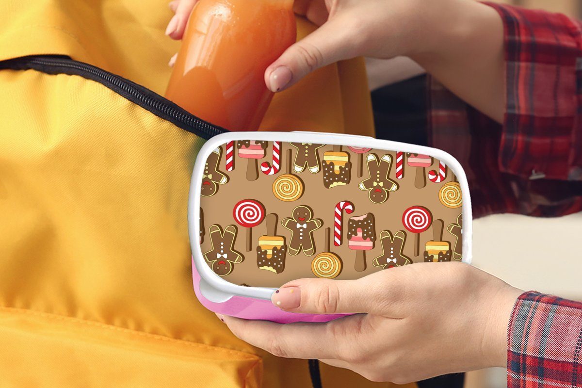 Süßigkeiten Kunststoff für Lunchbox Kinder, (2-tlg), rosa - MuchoWow - Brotdose Muster, - Kunststoff, Plätzchen Weihnachten Snackbox, Erwachsene, Brotbox Mädchen,