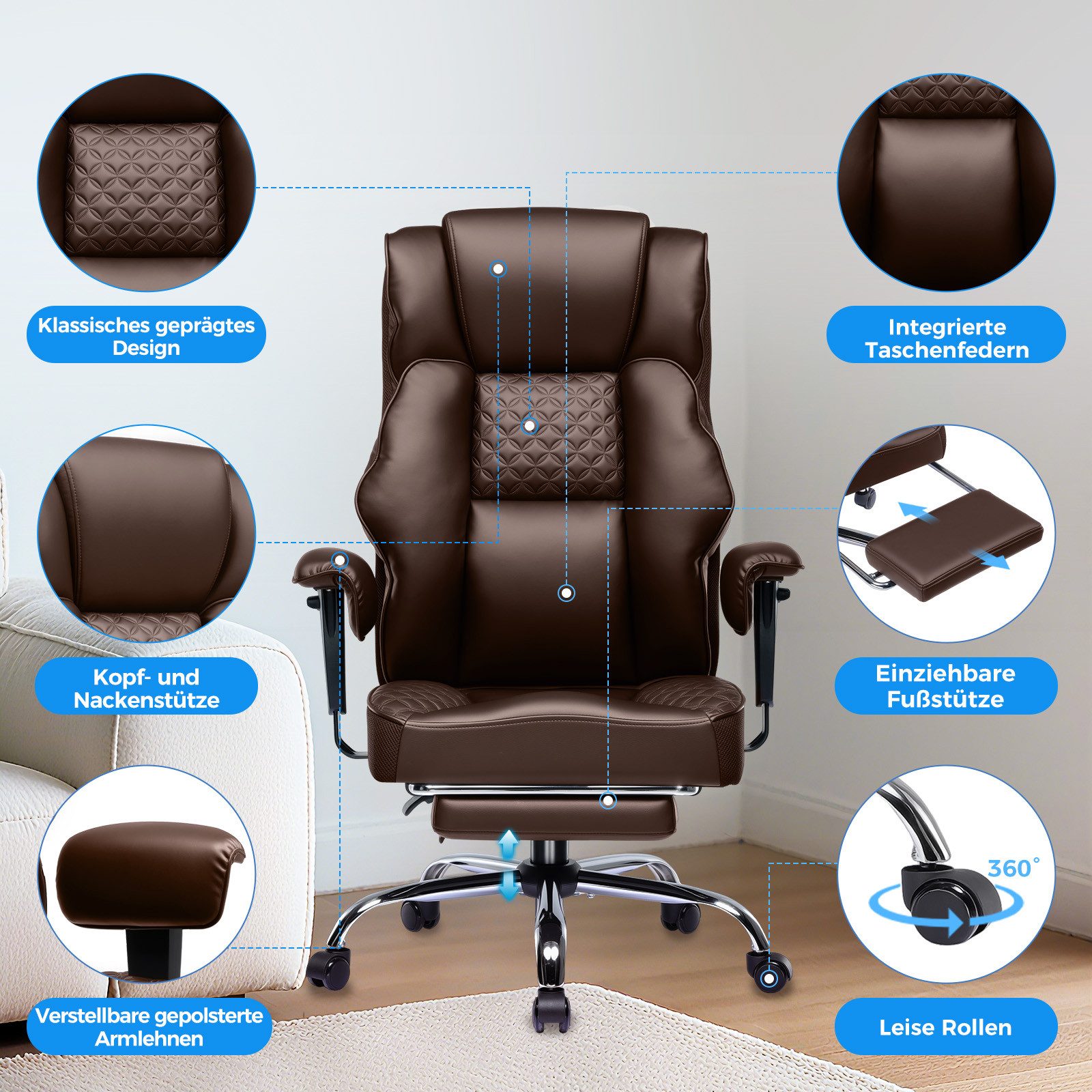 GTPLAYER Gaming-Stuhl für Große und Schwere Personen, ergonomischer Bürostuhl bis 180 kg, 3D Sitzkissen, verstellbar mit Fußstütze für Büro & Gaming