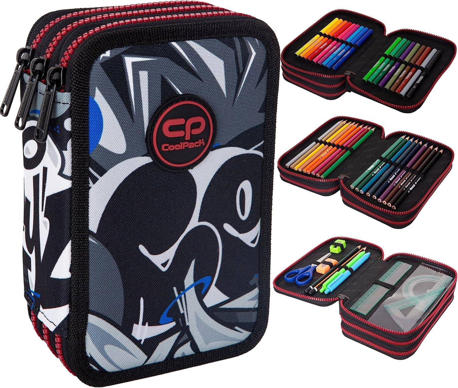 GOLDKIDS Federmäppchen 3-fache Federmappe Street Art Graffiti 46-teilig, (gefüllte Schüleretui Stifte und Pinsel, 1-tlg., inkl. Aufgabenheft Federbox Etui), Stiftetasche Schlamper-Etui Schul-Etui