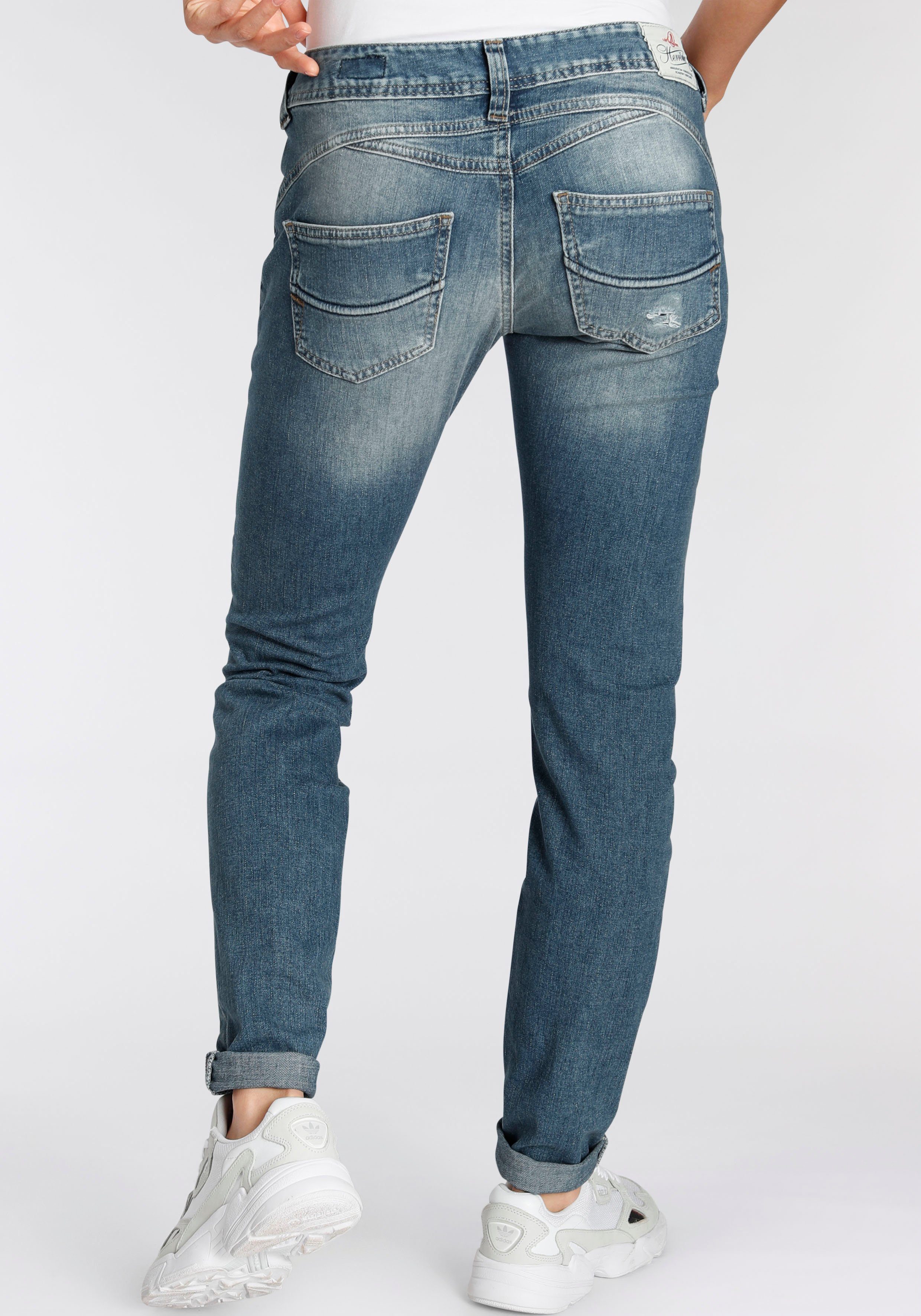 Damen Jeans Herrlicher Slim-fit-Jeans GILA SLIM ORANIC DENIM mit Destroyed Effekten