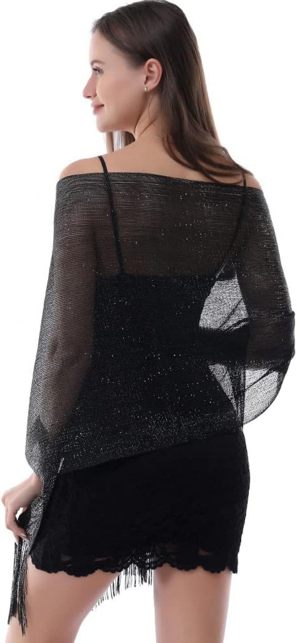 parties suitable shawl evening buckle Holiday metal Schal sparkling for schwarz WaKuKa
