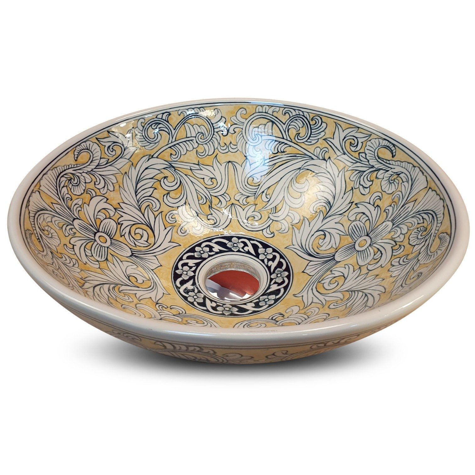 Kinaree Aufsatzwaschbecken Keramik Waschbecken handbemalt 41,5 cm Thailand rund SUKHUMVIT VII, handbemalt, aus Thailand