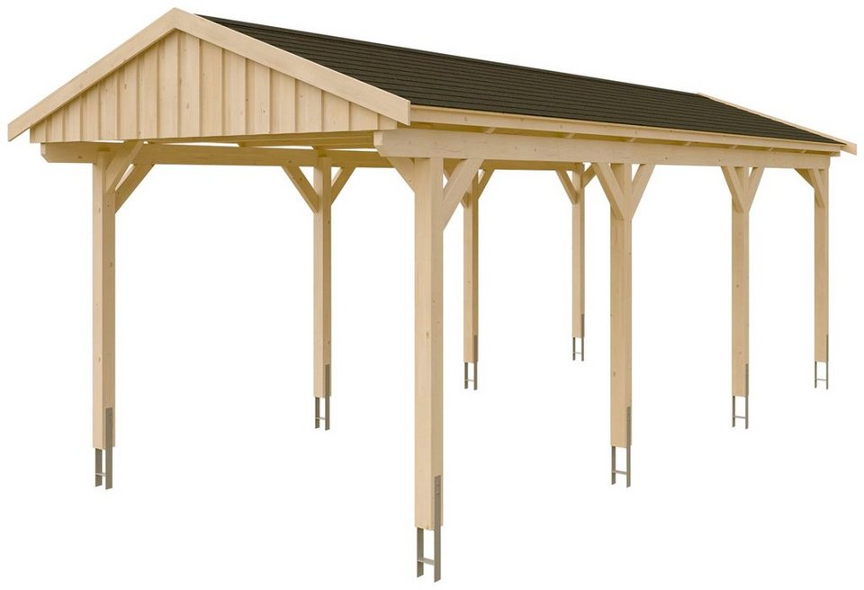 Skanholz Einzelcarport Fichtelberg, BxT: 317x808 cm, 273 cm Einfahrtshöhe,  mit schwarzen Schindeln, Dachschalung inklusive schwarzen Schindeln