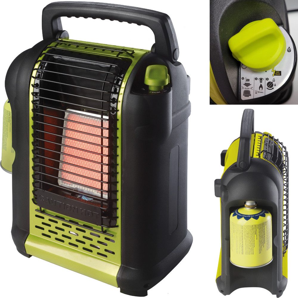 PrimeVal Heizgerät Gasheizstrahler Campingheizung, 2000.0 W, OXYSTOP-Technik, Piezozündung, Thermosicherung, klappbar