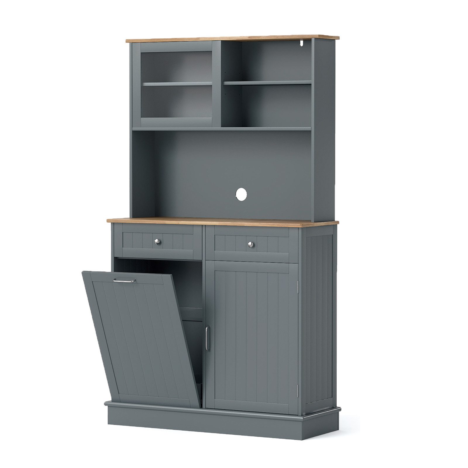 COSTWAY Küchenbuffet für 38L Mülleimer mit Arbeitsplatte, Hochschrank weiß