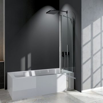 Boromal Badewannenaufsatz Duschwand für Badewanne Glaswand Badewannenfaltwand Duschtrennwand, 6mm ESG Glas, Duschabtrennung, Faltwand, Nano-Versiegelung