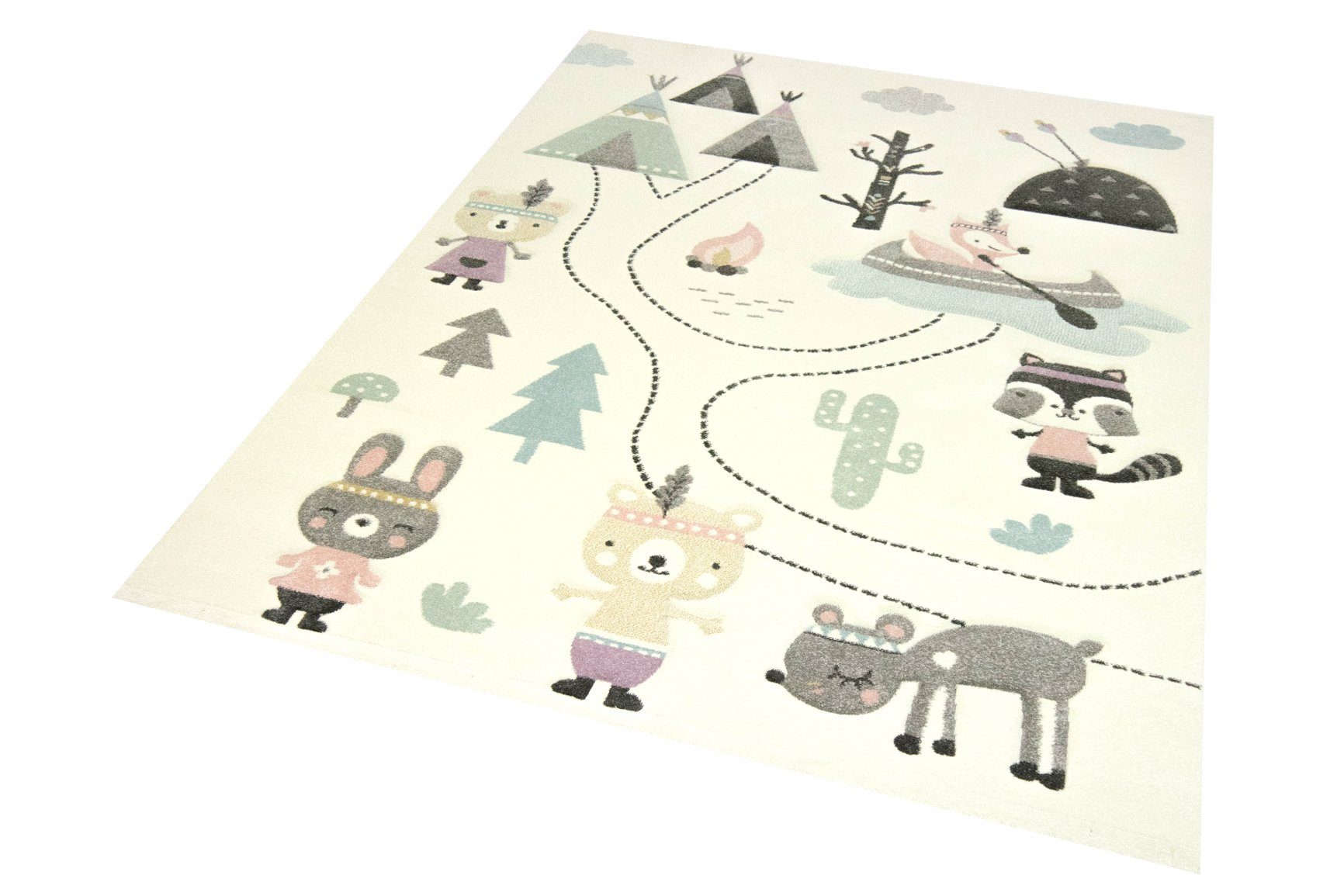 Carpetia Kinderteppich Spielteppich Kinderzimmer Teppich Camping Bären crem günstig online kaufen