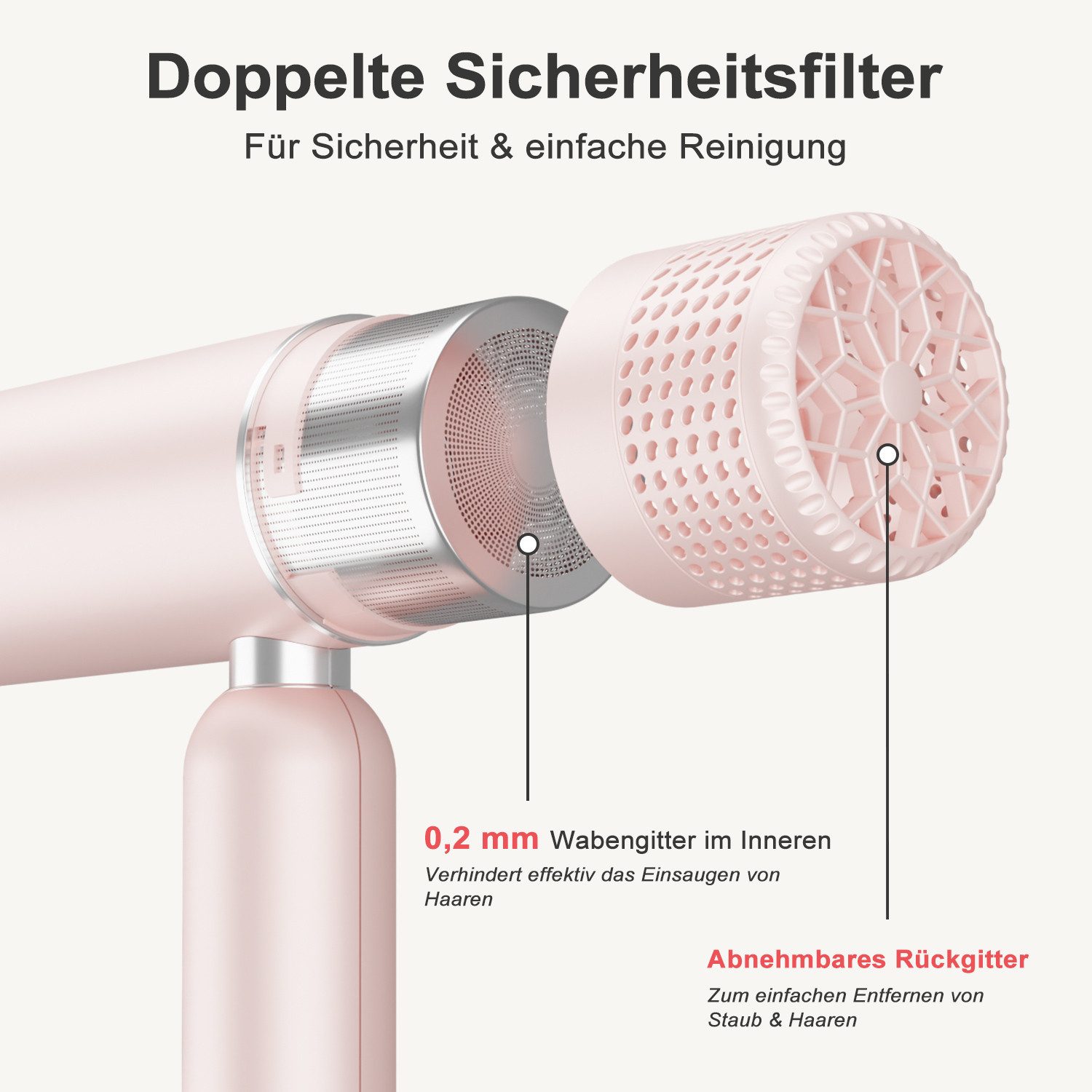 MCURO Ionic-Haartrockner Kompakter Ionen Föhn mit Tasche, 1600 W, Konzentrator Düse & Diffusor-Option, Haartrockner leicht & kompakt, für Reise, Fitness oder Bü – Bild 5 von 5