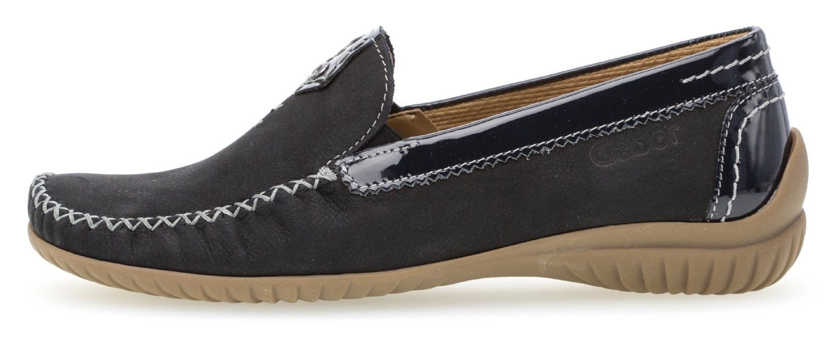Gabor FLORENZ Mokassin Slipper, Schlupfschuh mit Gummizug, Weite G (weit)