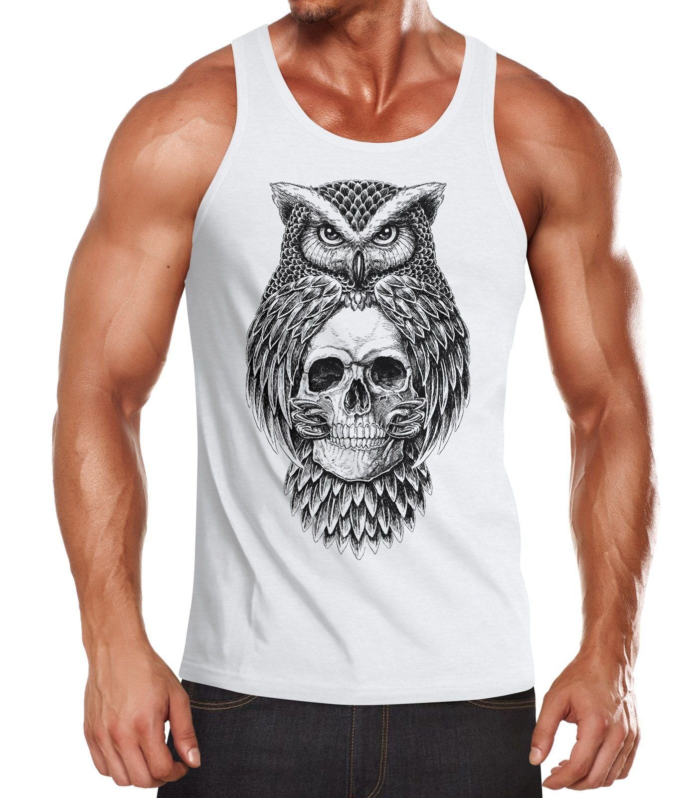 Neverless Tanktop Herren Tank-Top Eule Totenkopf günstig online kaufen