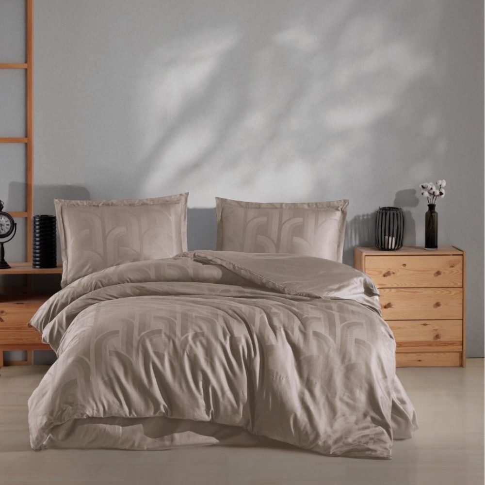 alesvelt Bettwäsche -Set 4-teiliges Premium Baumwoll-Satin mit elegantem Struktur-Dessin, 2xKissenbezug, 1x Bettlaken, 1x Bettdeckenbezug, 200x220cm