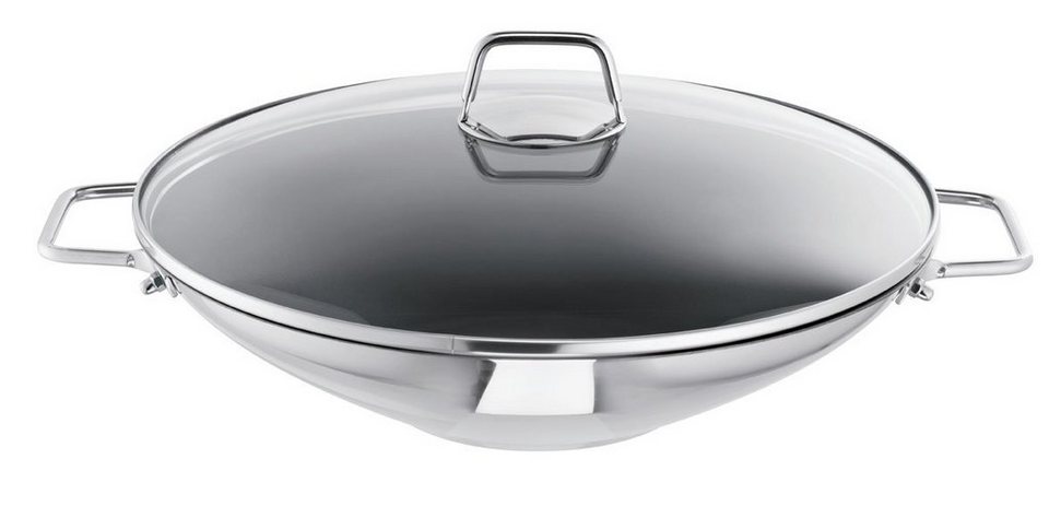 SCHULTE-UFER Wok Wega, Edelstahl beschichtet (Set, 3-tlg., 1 x Wok, 1 x  Deckel, 1 x Ablagegitter), Ø 34 cm, energiesparender  Allherd-Aluminium-Kapselboden