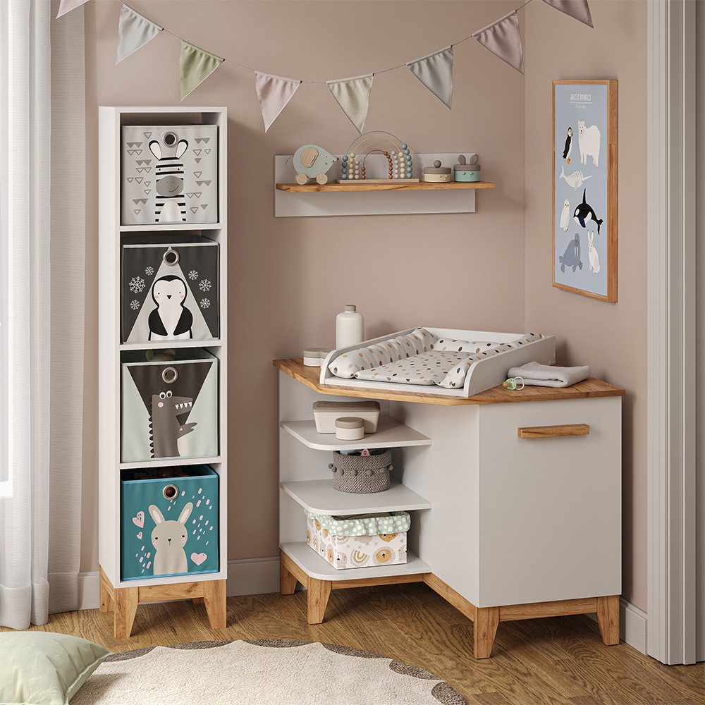 VitaliSpa® Wickelkommode Malia, Weiß/Artisan/Artisan, 85 x 85.2 cm mit Tür