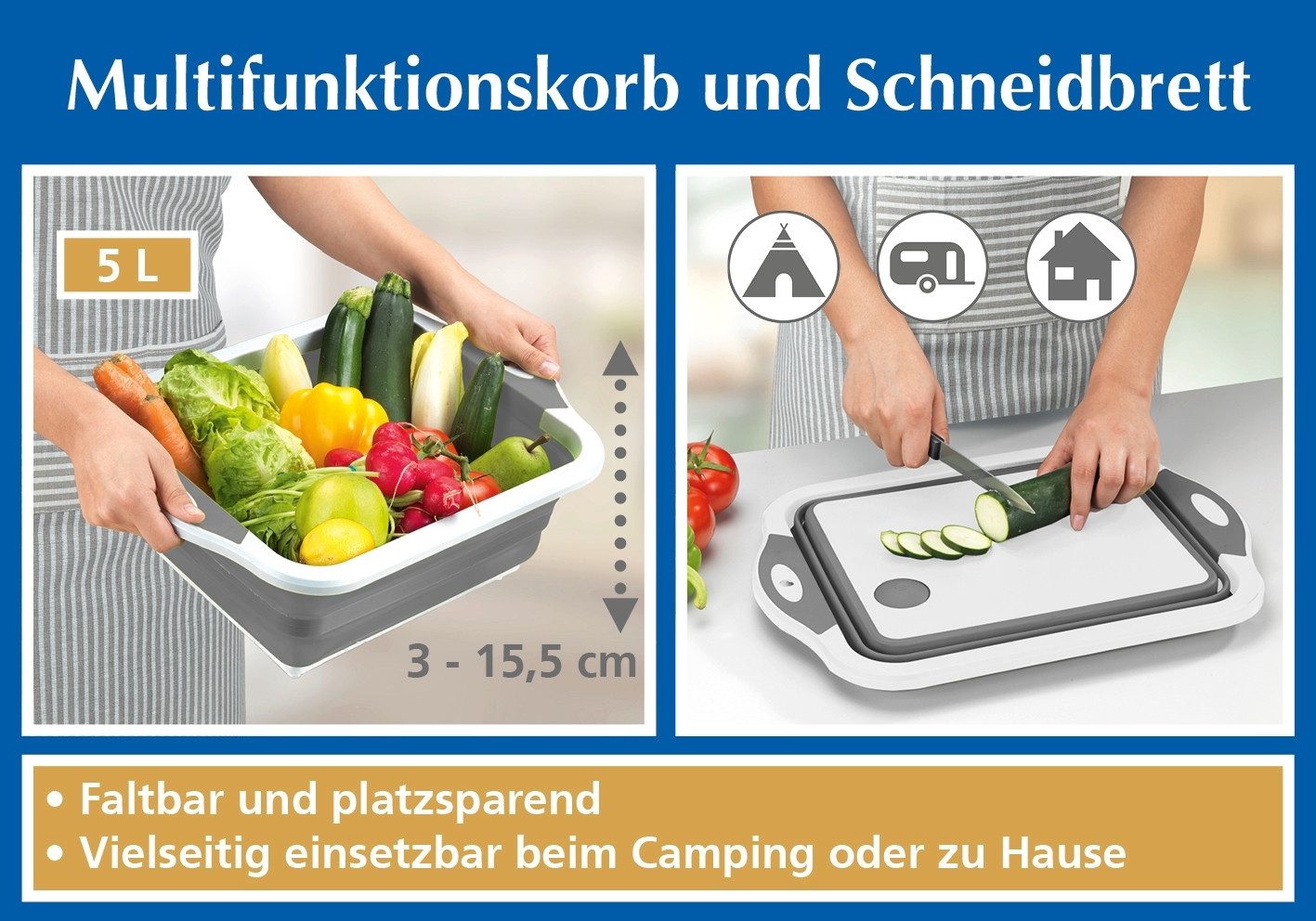 Schneidebrett Multifunktionskorb und Schneidbrett die 2in1 Lösung Fassungsvermögen c