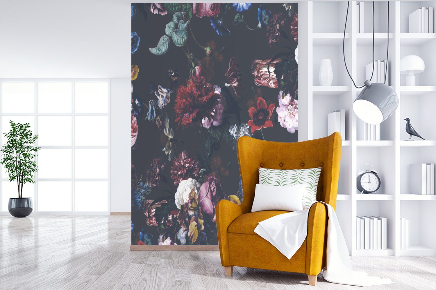 Wohnzimmer, Vinyl Blumen Matt, - Fototapete Farben Montagefertig für bedruckt, - St), Tapete Wandtapete Kunst, (3 MuchoWow