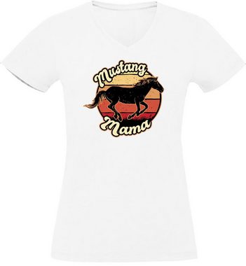 MyDesign24 T-Shirt Damen Pferde Print Shirt bedruckt - Mustang Mama Baumwollshirt mit Aufdruck, Slim Fit, i164