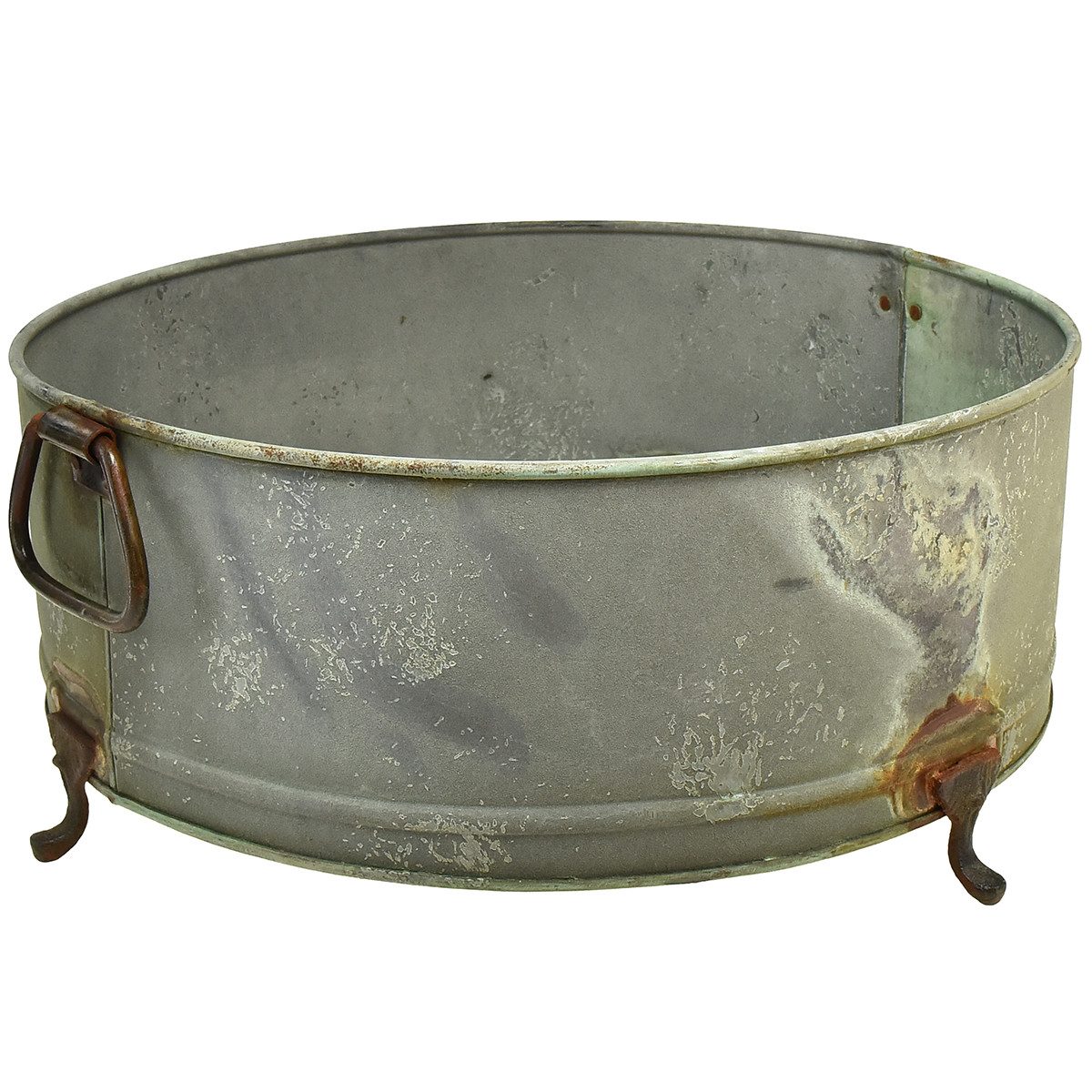 Übertopf Vintage Metallschale mit Füßen und Rost-Detail, Pflanzschale Retro