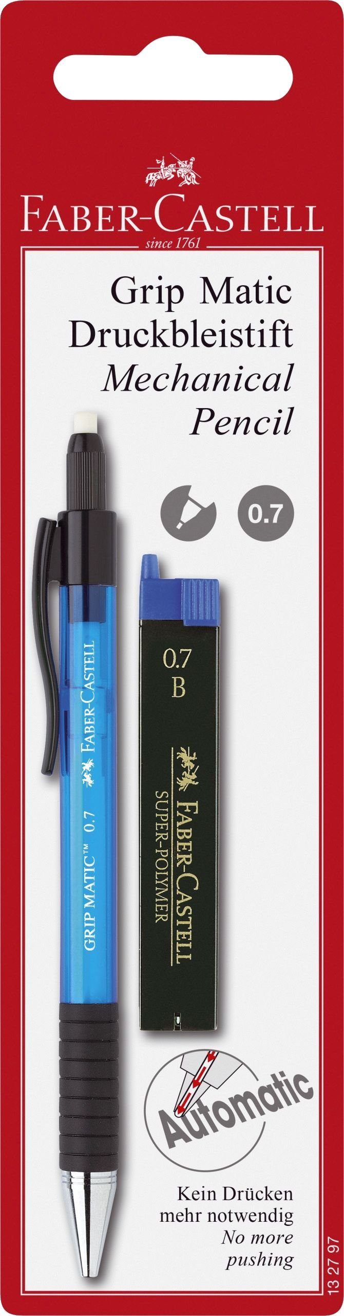blau, auf Druckbleistift 0,7 Blisterk 12 - Faber-Castell GRIP-MATIC B, Feinminen Stiftmine mm,